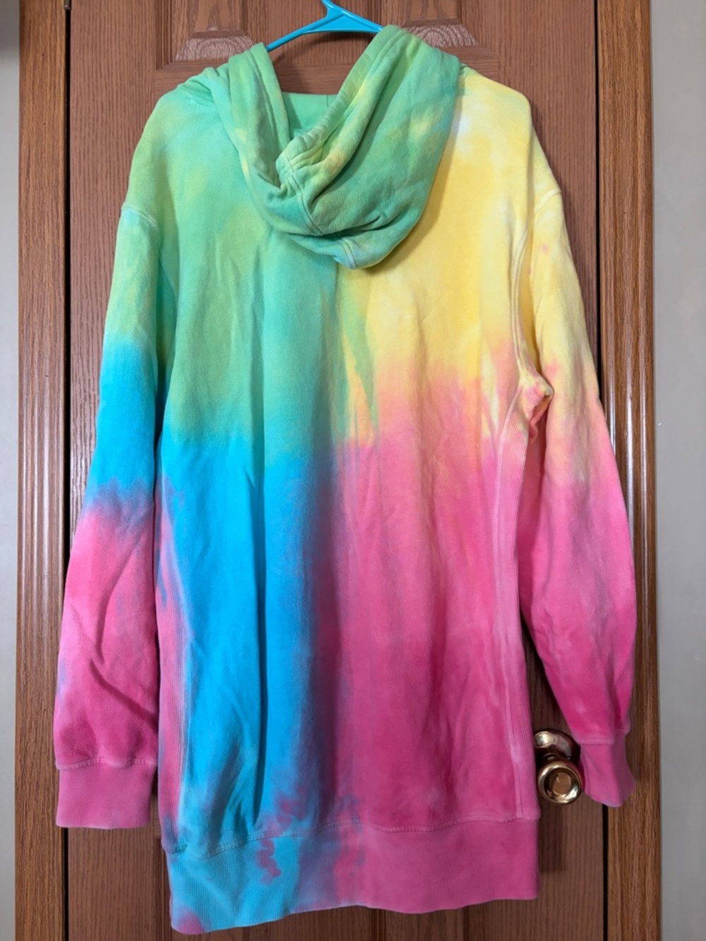 PINK Tie-Dye Hoodie Dress with Lime, Blue & Pink Accents - Picture 4 of 4